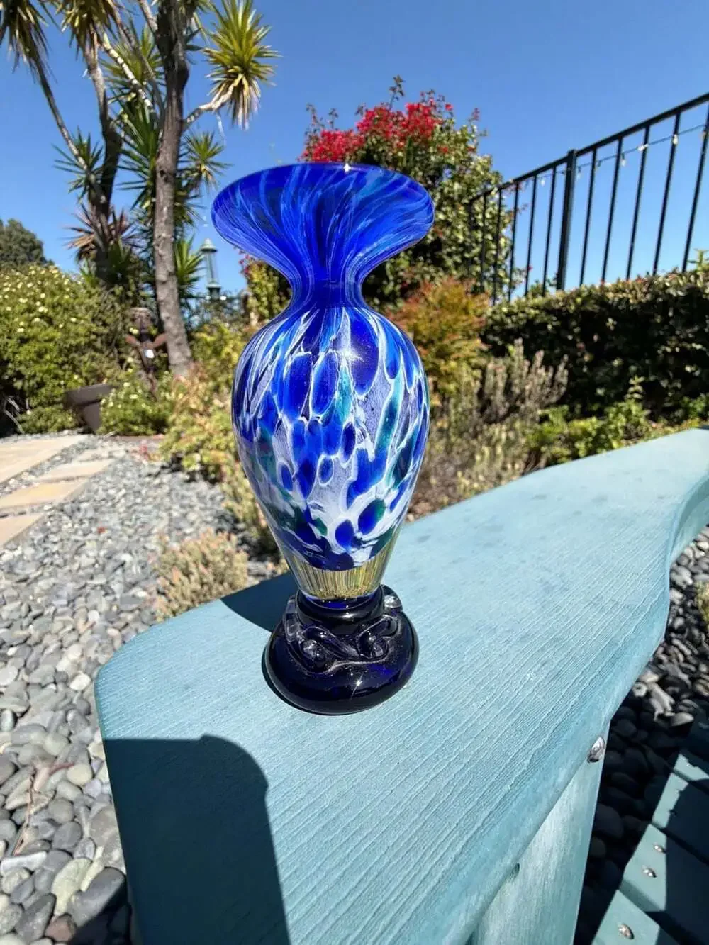 Lindsay Art Glass 2001 Hand Blown Blue Swirl Bud Vase